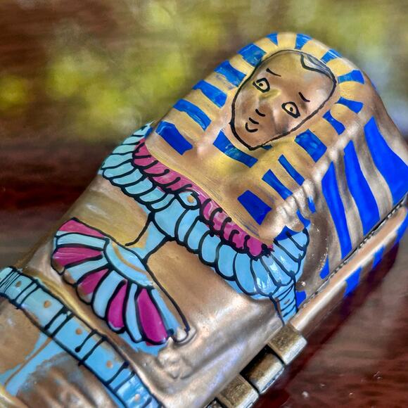 Egyptian Sarcophagus Trinket Box – Hand-Painted Hinged Porcelain Miniature - Picture 2 of 14